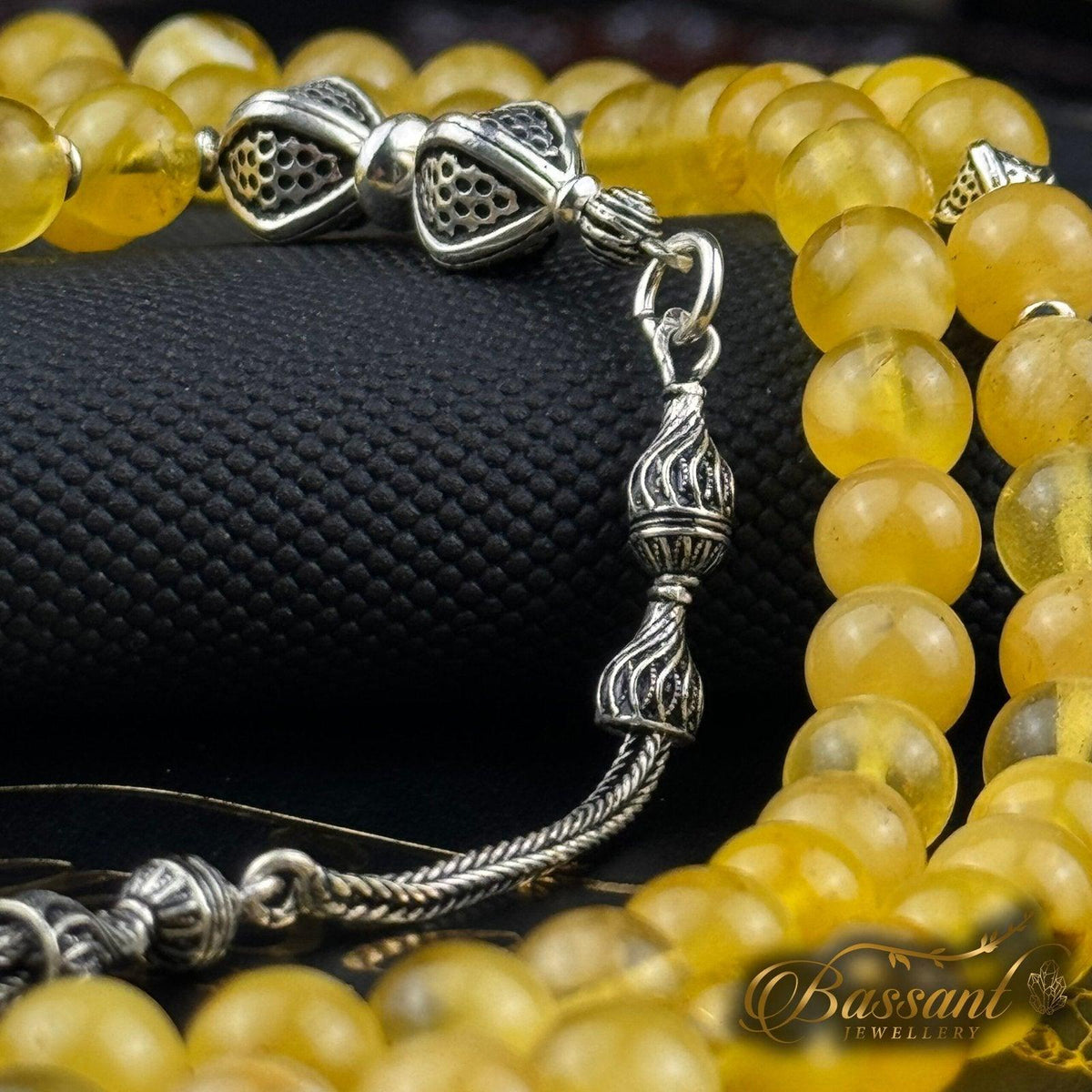 سبحة حجر كريم الكهرمان البلطيقي | أحجار كريمة و فضة عيار ٩٢٥ | Polish Baltic Amber gemstone Islamic prayer beads - Silver 925 | Bassant Jewellery