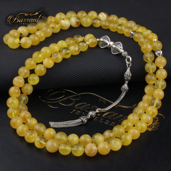 سبحة حجر كريم الكهرمان البلطيقي | أحجار كريمة و فضة عيار ٩٢٥ | Polish Baltic Amber gemstone Islamic prayer beads - Silver 925 | Bassant Jewellery