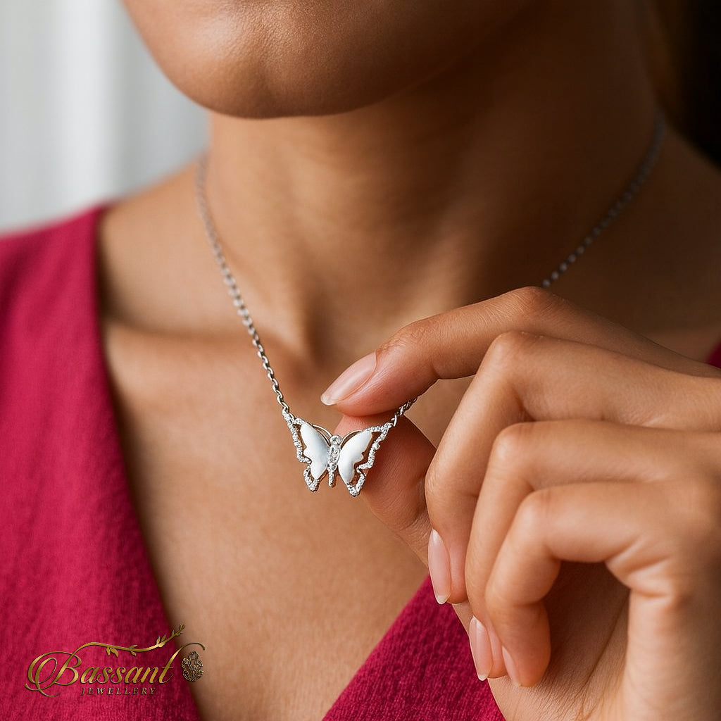سلسلة فضة عيار ٩٢٥ Butterfly | Butterfly Sterling Silver 925 Necklace | Bassant Jewellery