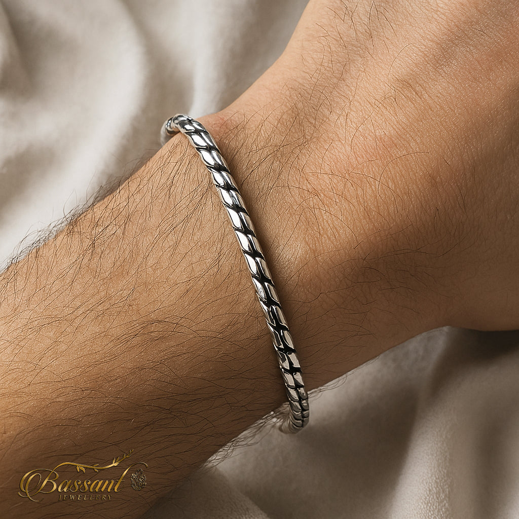اسورة رجالي فضة عيار ٩٢٥ Twisted Retro | Twisted Retro Sterling Silver 925 Men's Bracelet | Bassant Jewellery