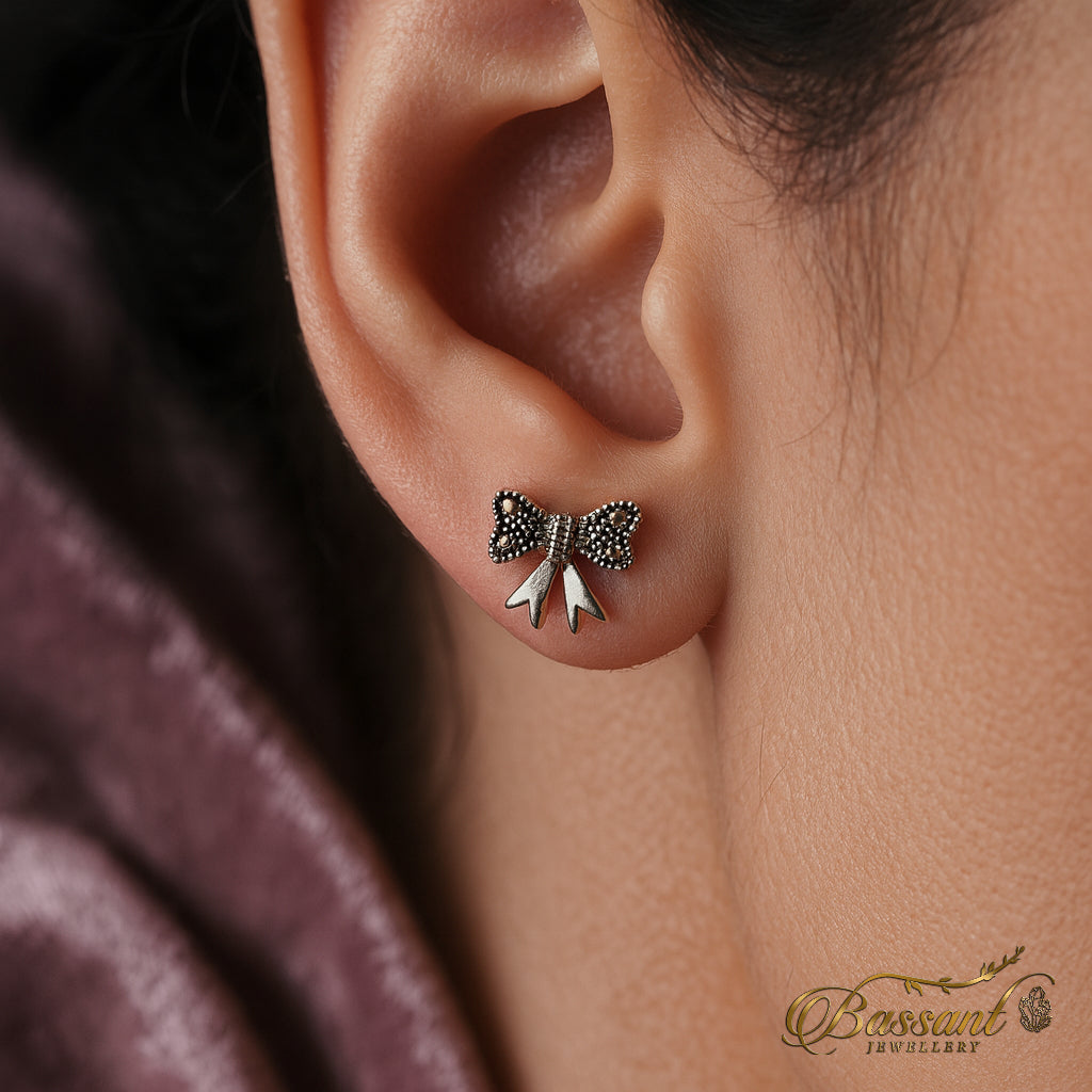 حلق فضة عيار ٩٢٥ Bowknot | Bowknot Sterling Silver 925 Earrings | Bassant Jewellery