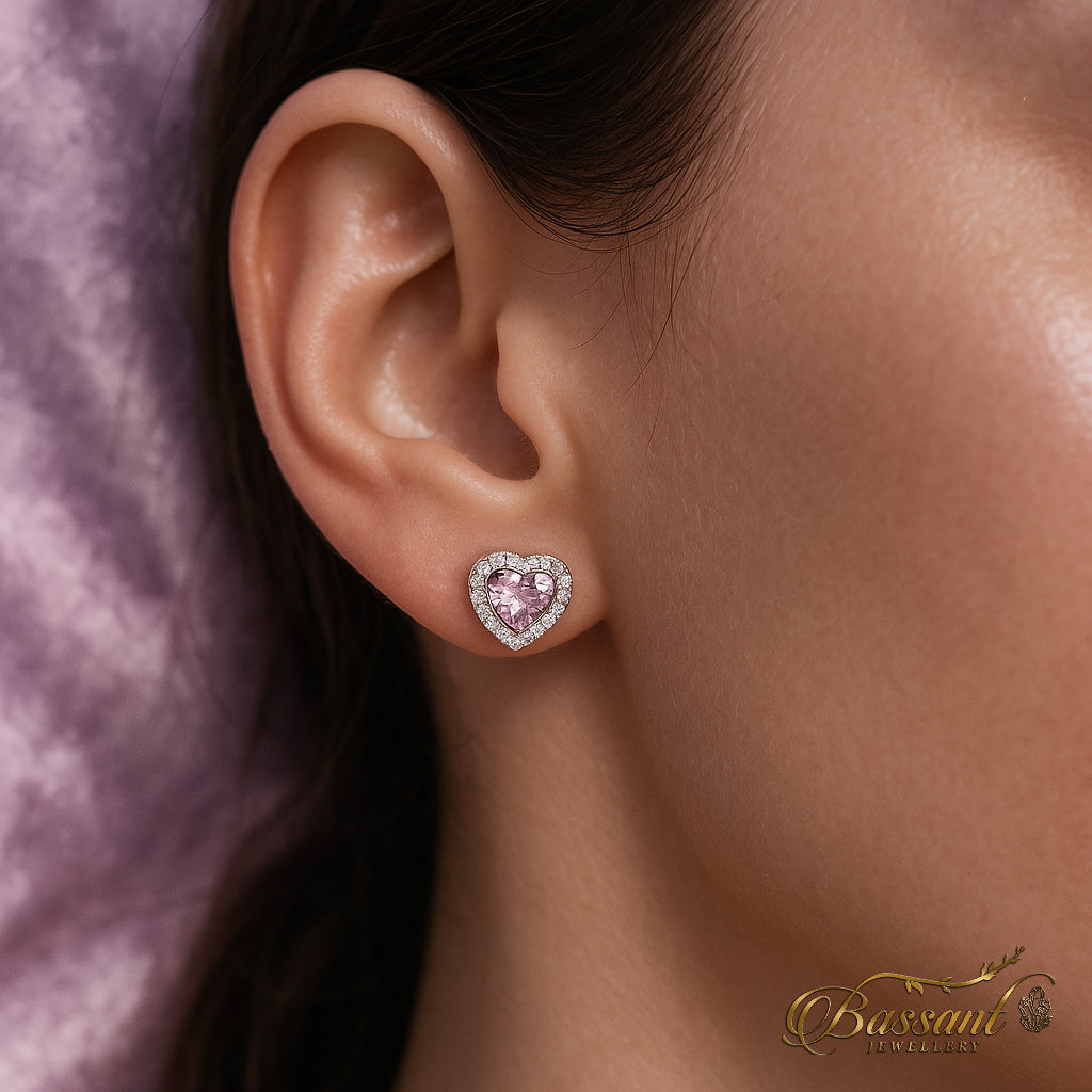 حلق فضة عيار ٩٢٥ Rose Heart | Rose Heart Sterling Silver 925 Earrings | Bassant Jewellery
