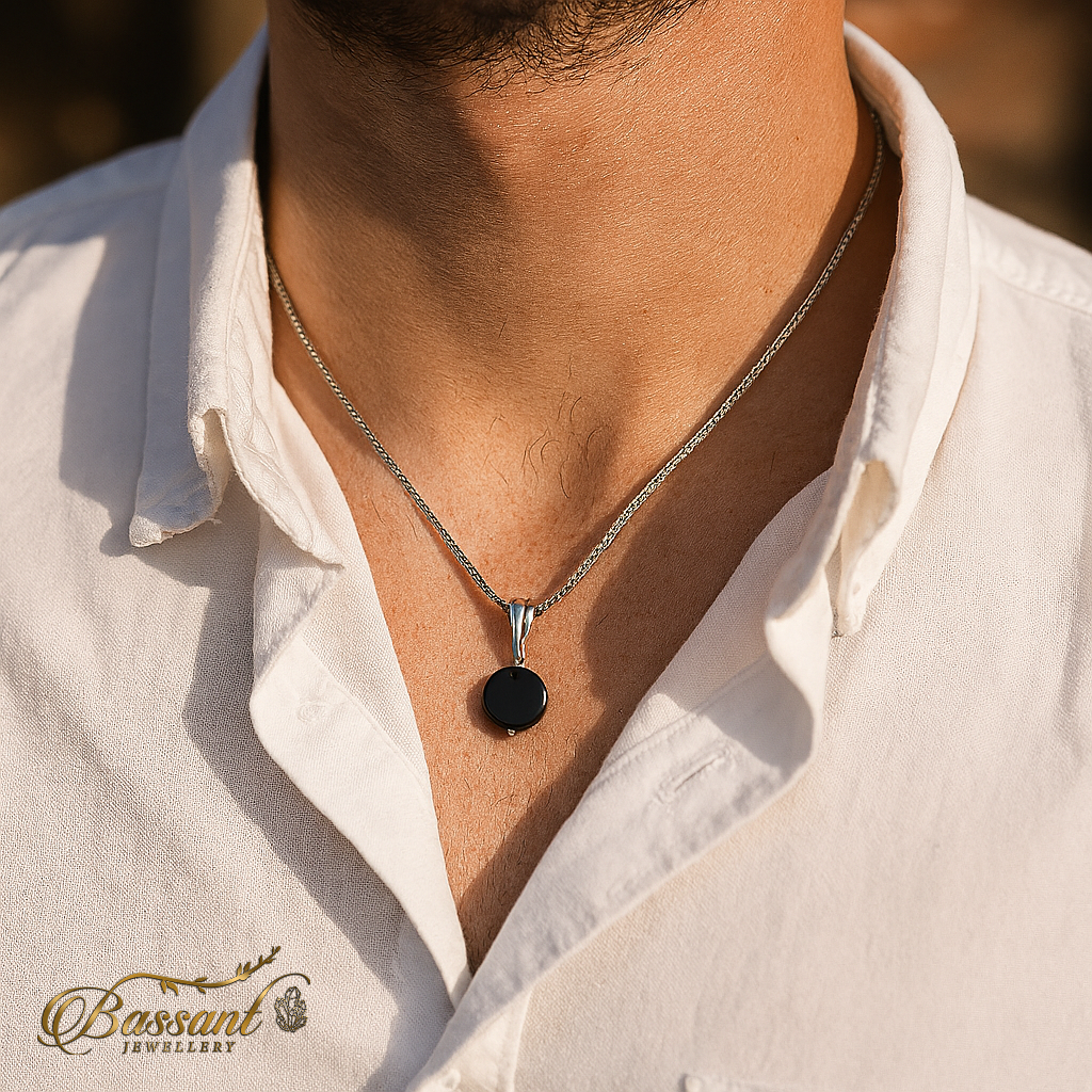 دلاية رجالي فضة عيار ٩٢٥ Circled Onyx | Circled Onyx Sterling Silver 925 Men's Pendant | Bassant Jewellery