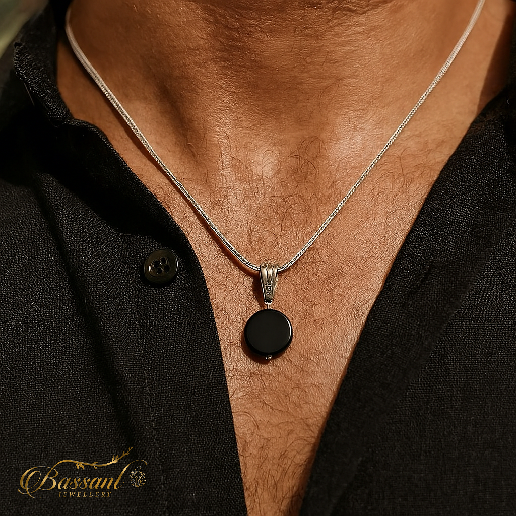 دلاية رجالي فضة عيار ٩٢٥ Circled Onyx | Circled Onyx Sterling Silver 925 Men's Pendant | Bassant Jewellery