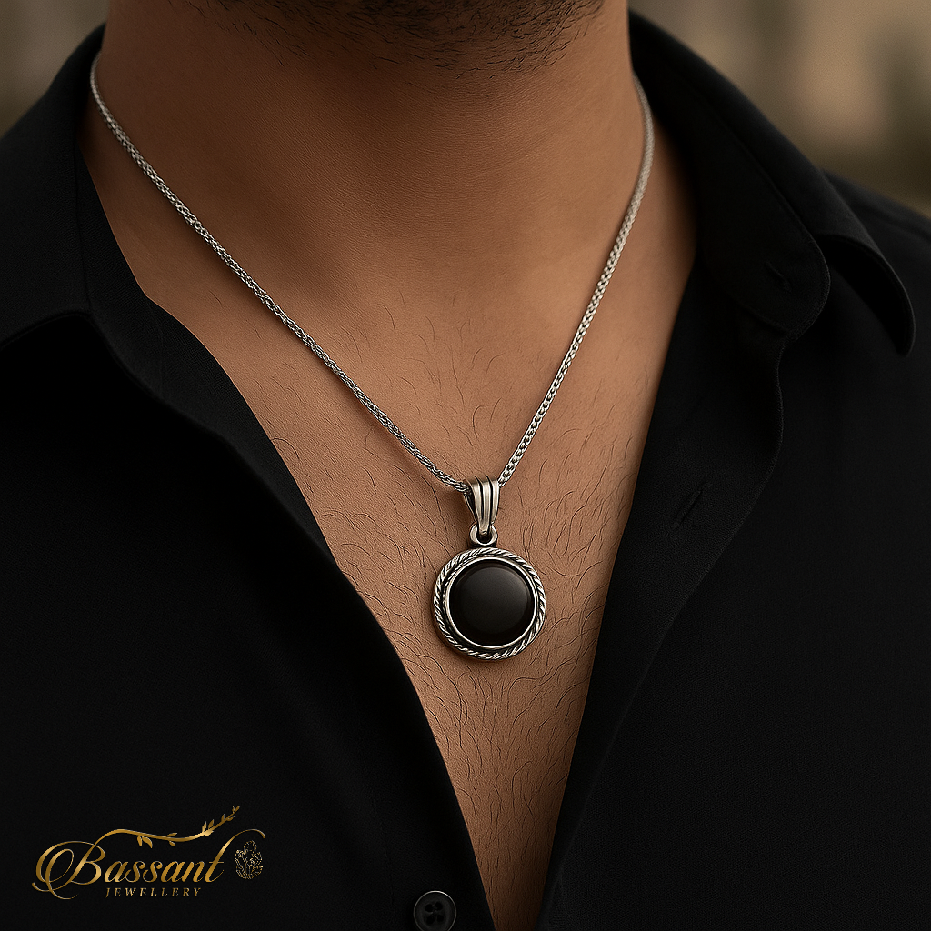 دلاية رجالي فضة عيار ٩٢٥ Onyx Celtic Sun | Onyx Celtic Sun Sterling Silver 925 Men's Pendant | Bassant Jewellery