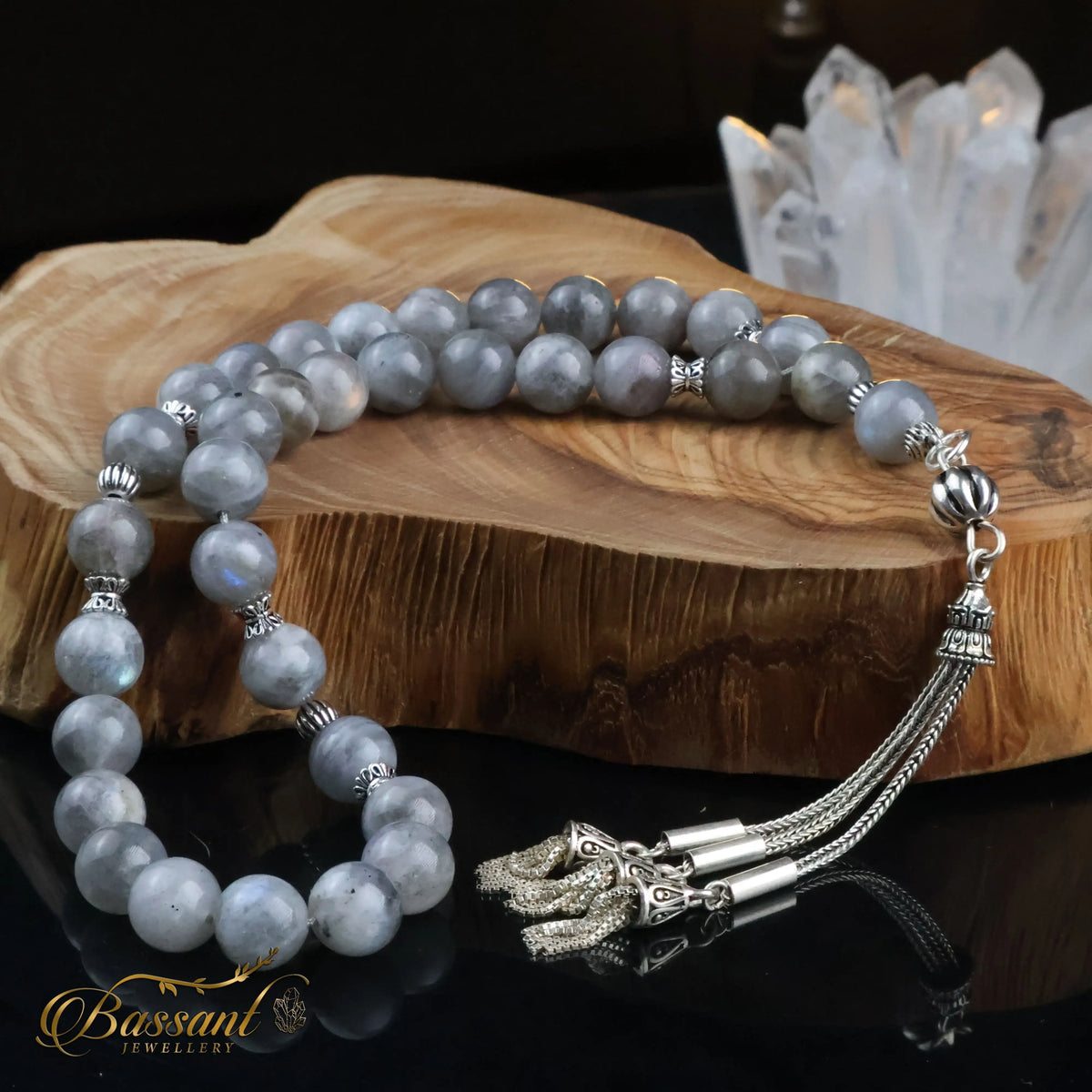 سبحة حجر كريم اللابرادوريت | أحجار كريمة و فضة عيار ٩٢٥ | Labradorite gemstone Islamic prayer beads - Silver 925 | Bassant Jewellery
