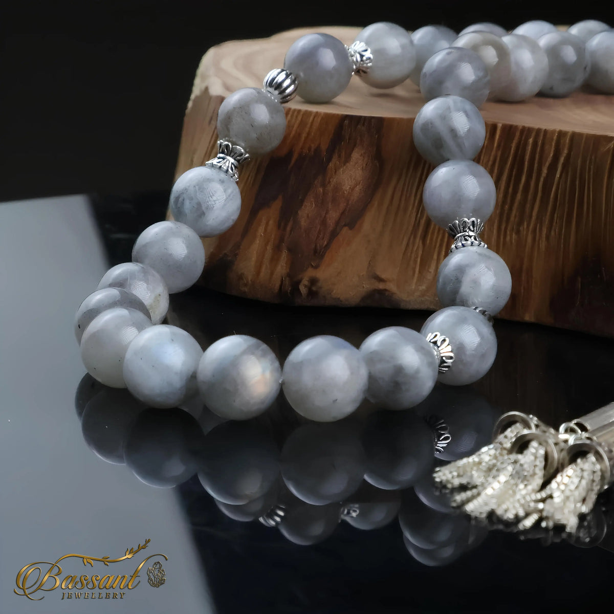 سبحة حجر كريم اللابرادوريت | أحجار كريمة و فضة عيار ٩٢٥ | Labradorite gemstone Islamic prayer beads - Silver 925 | Bassant Jewellery