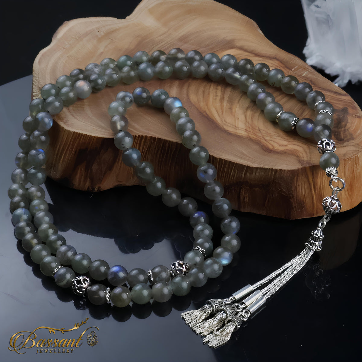 سبحة حجر كريم اللابرادوريت | أحجار كريمة و فضة عيار ٩٢٥ | Labradorite gemstone Islamic prayer beads - Silver 925 | Bassant Jewellery