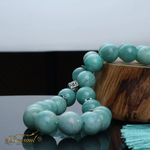 سبحة حجر كريم الأمازونيت | أحجار كريمة و فضة عيار ٩٢٥ | Amazonite gemstone Islamic prayer beads - Silver 925 | Bassant Jewellery