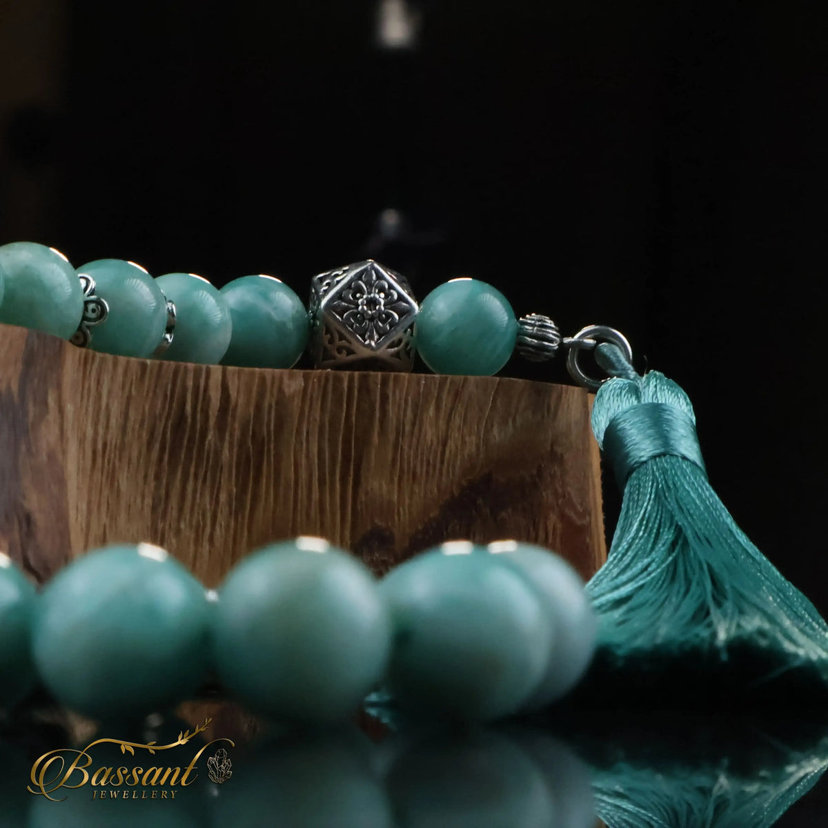 سبحة حجر كريم الأمازونيت | أحجار كريمة و فضة عيار ٩٢٥ | Amazonite gemstone Islamic prayer beads - Silver 925 | Bassant Jewellery