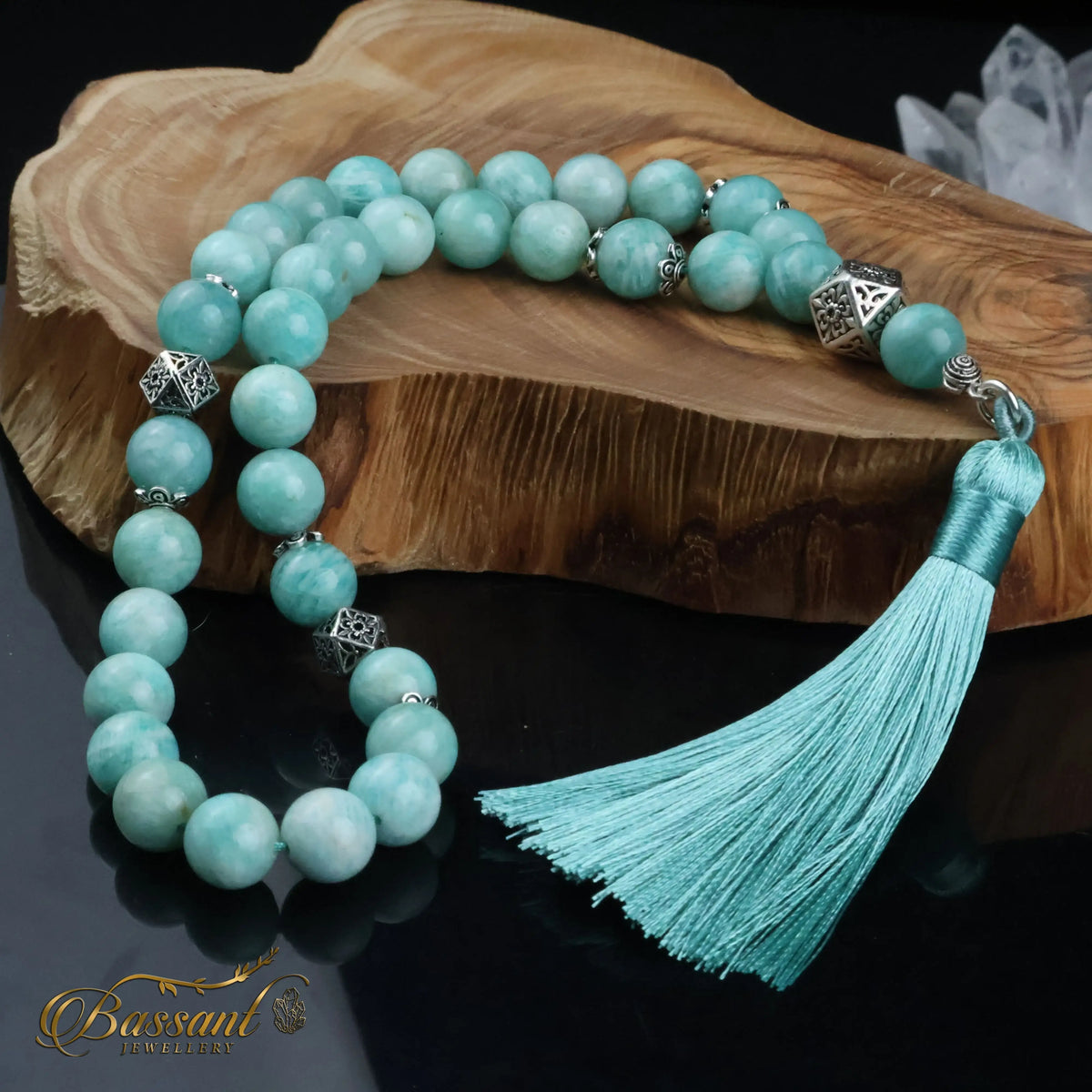 سبحة حجر كريم الأمازونيت | أحجار كريمة و فضة عيار ٩٢٥ | Amazonite gemstone Islamic prayer beads - Silver 925 | Bassant Jewellery