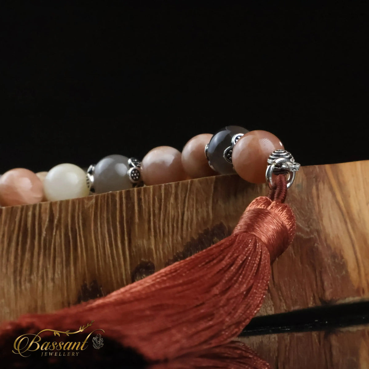 سبحة حجر كريم حجر القمر متعدد الألوان | أحجار كريمة و فضة عيار ٩٢٥ | Multi-Color Moonstone gemstone Islamic prayer beads - Silver 925 | Bassant Jewellery