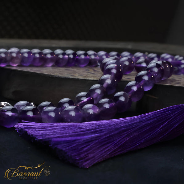 سبحة حجر كريم الأميثيست | أحجار كريمة و فضة عيار ٩٢٥ | Amethyst gemstone Islamic prayer beads - Silver 925 | Bassant Jewellery