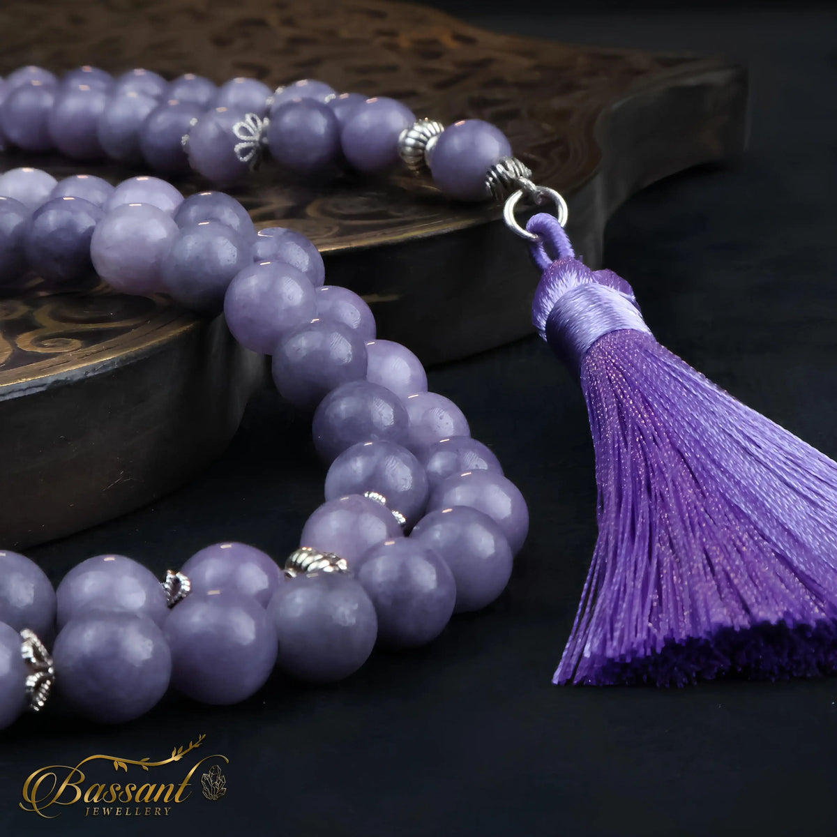 سبحة حجر كريم الأنجلايت | أحجار كريمة و فضة عيار ٩٢٥ | Angelite gemstone Islamic prayer beads - Silver 925 | Bassant Jewellery