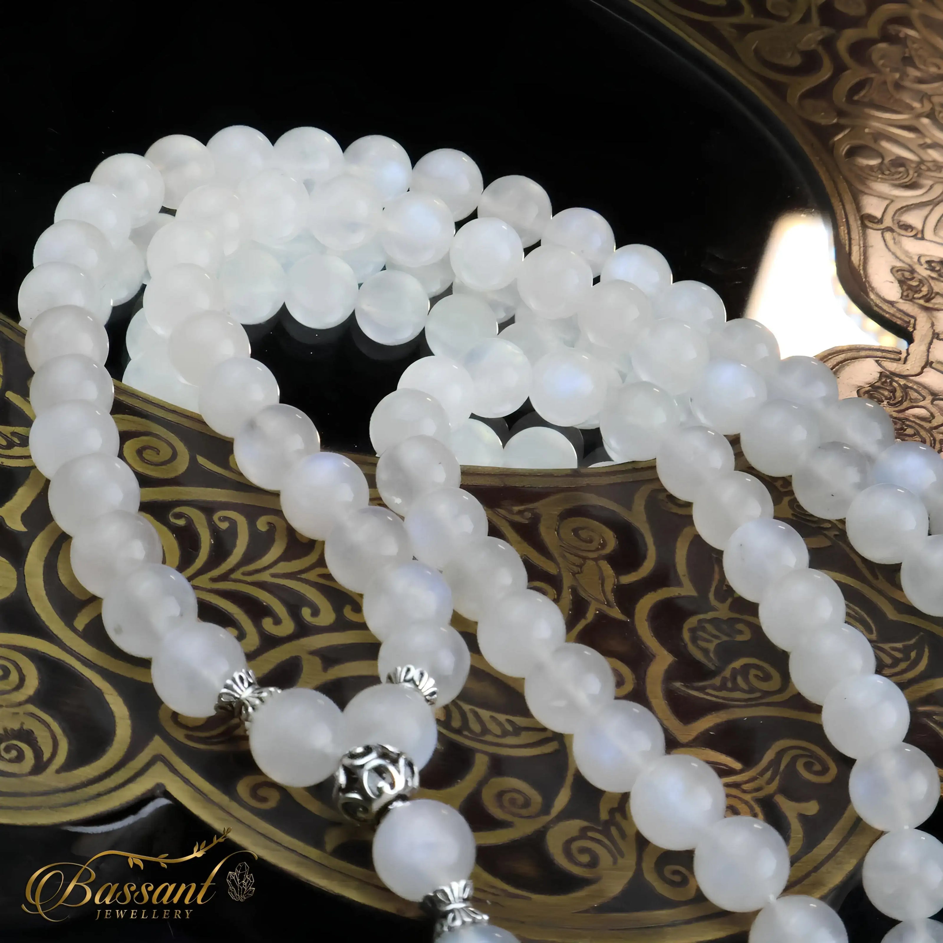 سبحة حجر القمر - أبيض متوهج