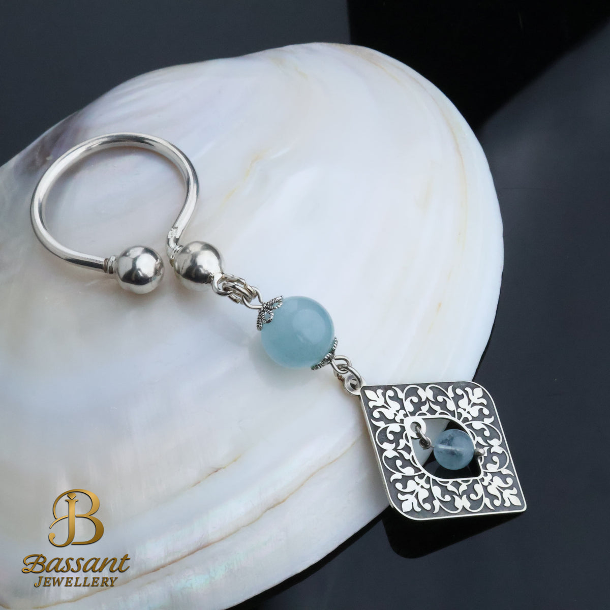 Floral & Aquamarine Keychain