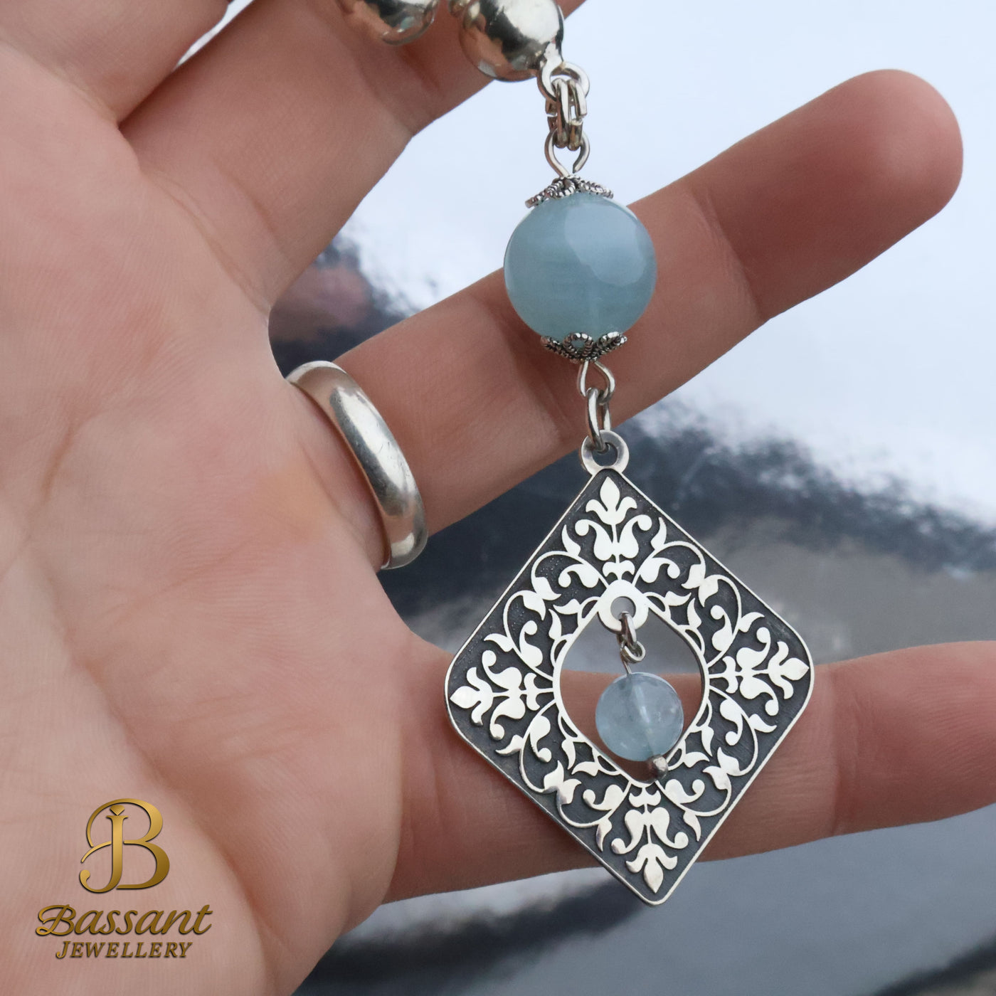 Floral & Aquamarine Keychain