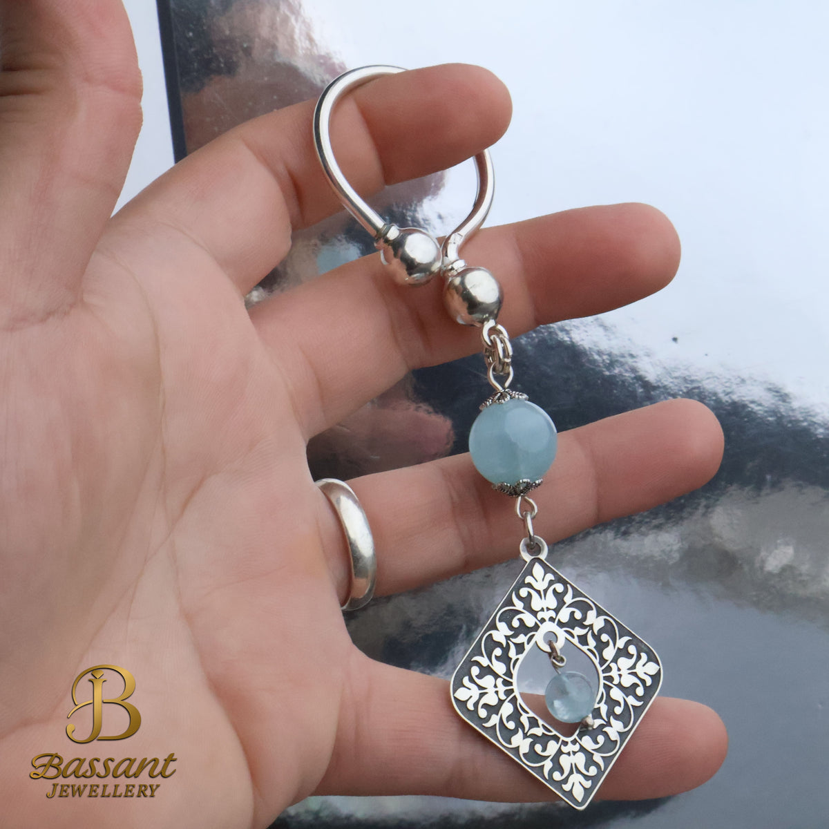 Floral & Aquamarine Keychain