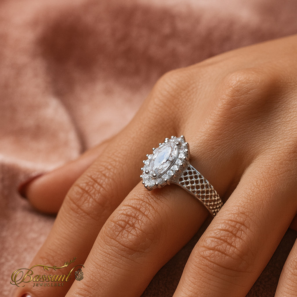 خاتم فضة عيار ٩٢٥ Oval White | Oval White Sterling Silver 925 Ring | Bassant Jewellery