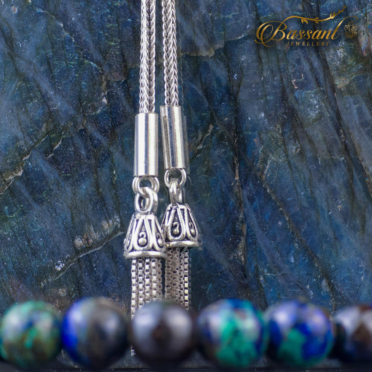 سبحة حجر كريم الأزوريت | أحجار كريمة و فضة عيار ٩٢٥ | Azurite gemstone Islamic prayer beads - Silver 925 | Bassant Jewellery