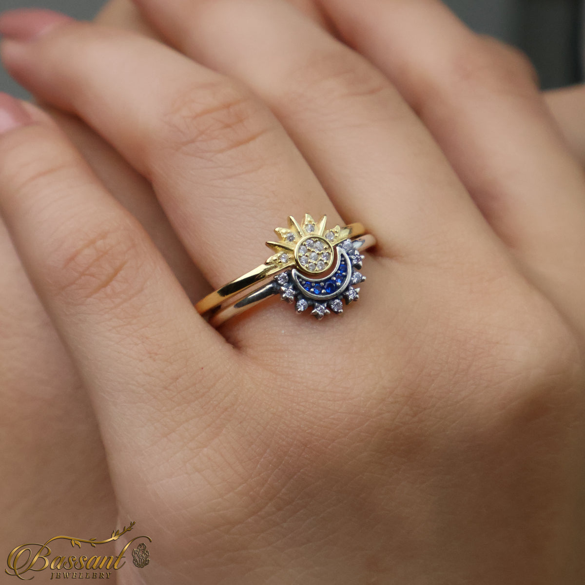 خاتم فضة عيار ٩٢٥ Sun & Moon | Sun & Moon Sterling Silver 925 Ring | Bassant Jewellery
