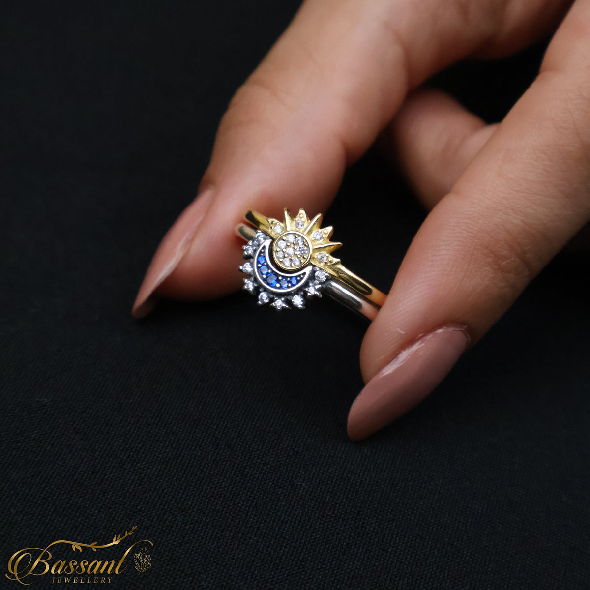 خاتم فضة عيار ٩٢٥ Sun & Moon | Sun & Moon Sterling Silver 925 Ring | Bassant Jewellery