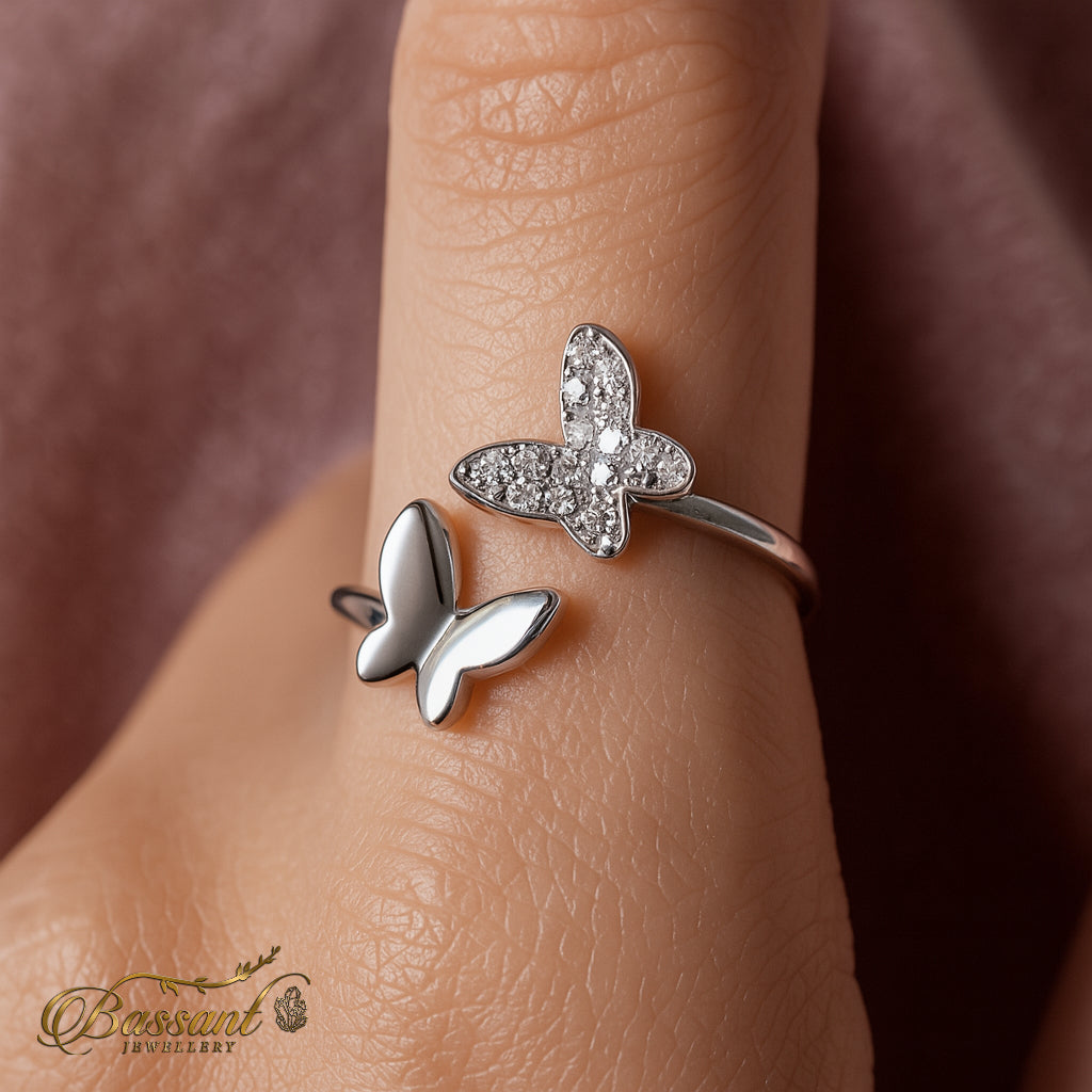 خاتم فضة عيار ٩٢٥ Two Butterflies | Two Butterflies Sterling Silver 925 Ring | Bassant Jewellery