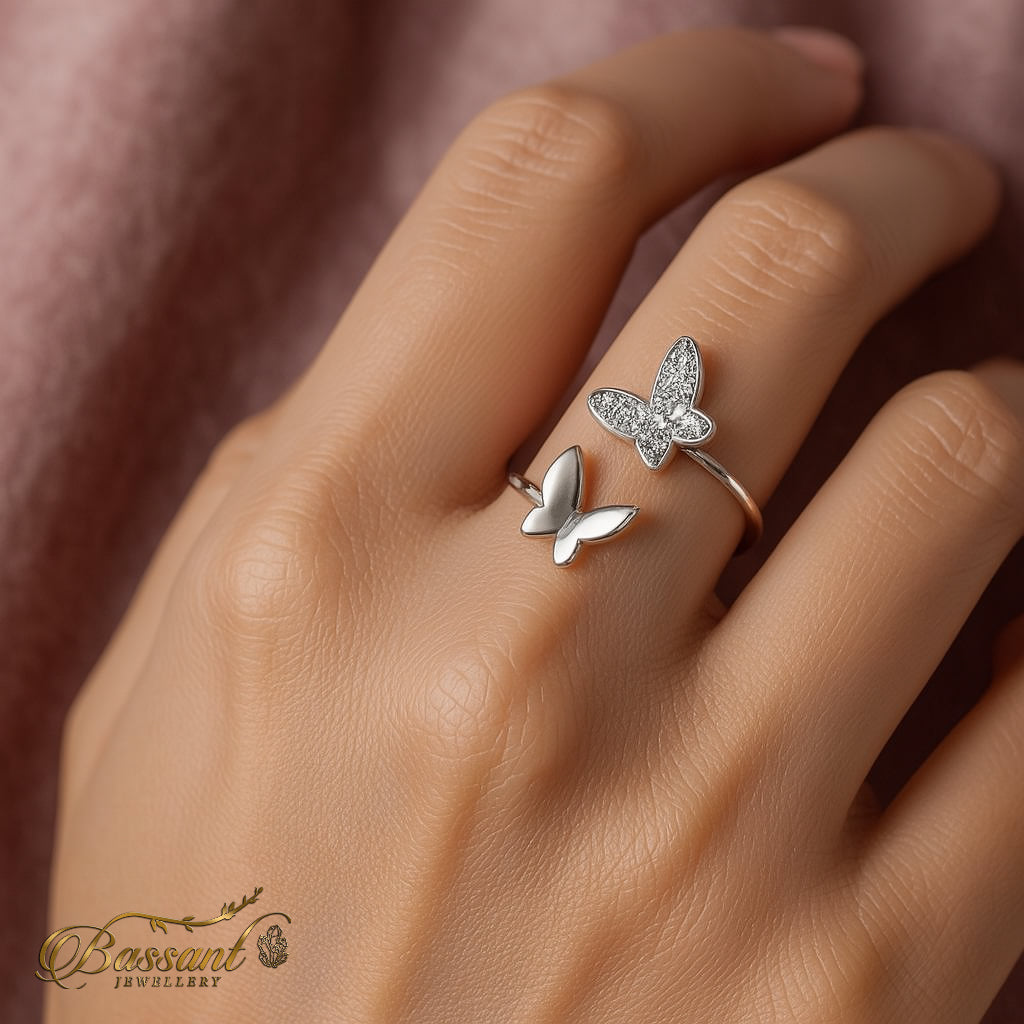 خاتم فضة عيار ٩٢٥ Two Butterflies | Two Butterflies Sterling Silver 925 Ring | Bassant Jewellery