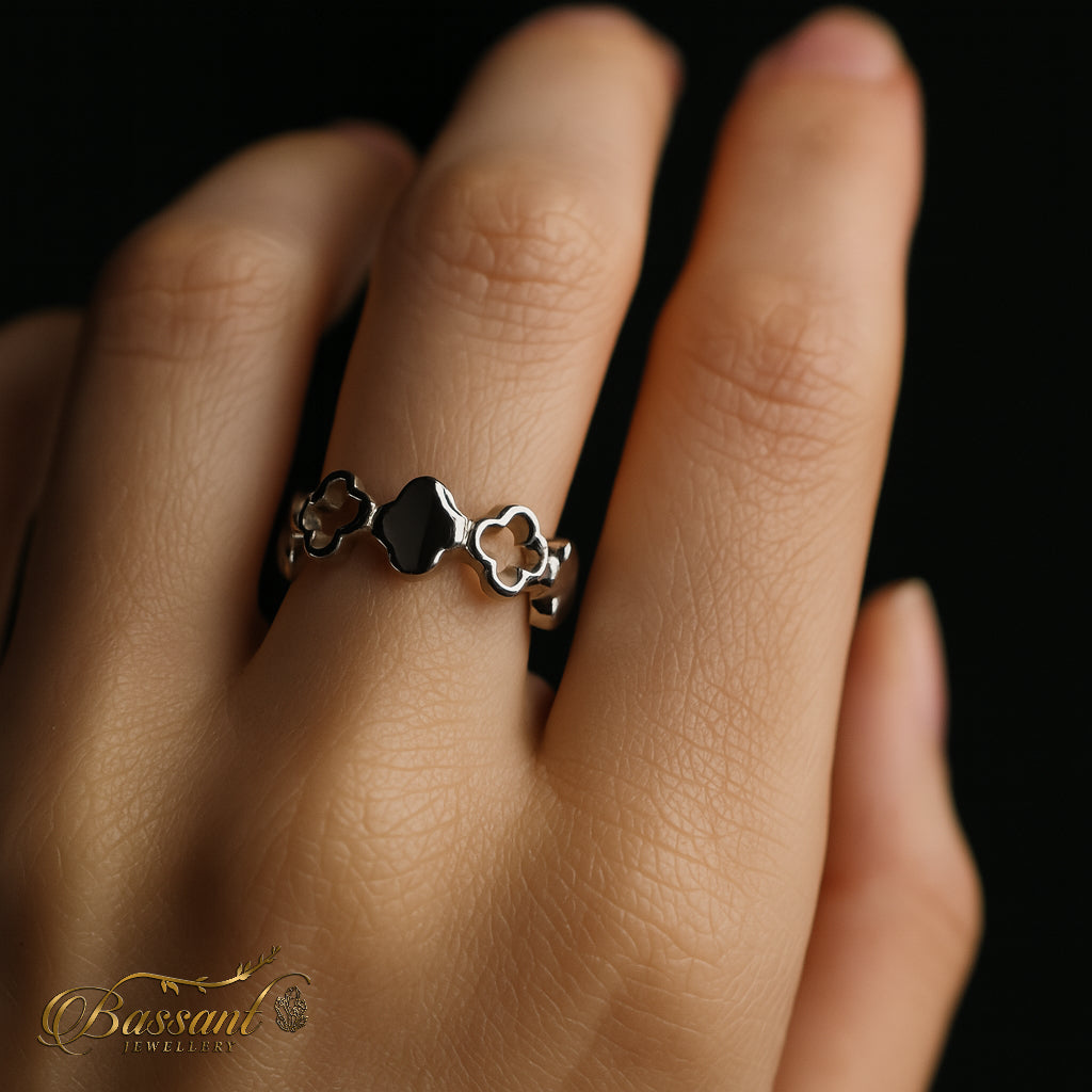 خاتم فضة عيار ٩٢٥ The Clover | The Clover Sterling Silver 925 Ring | Bassant Jewellery