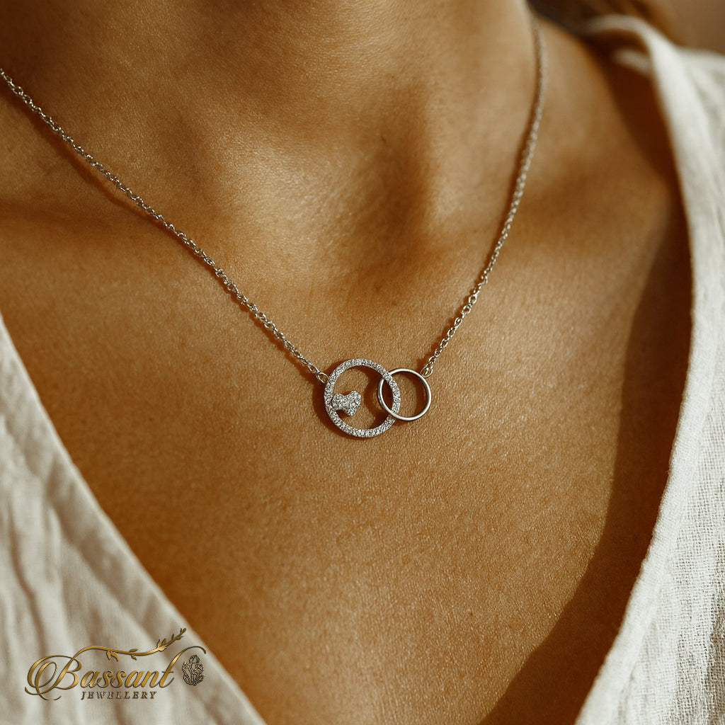 سلسلة فضة عيار ٩٢٥ Circle Heart | Circle Heart Sterling Silver 925 Necklace | Bassant Jewellery